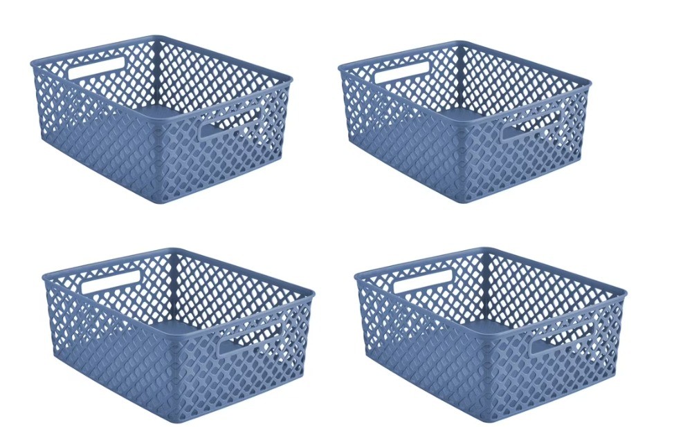 Cube Decorative Plastic Storage Basket, Pack of 4, Moonlight Blue