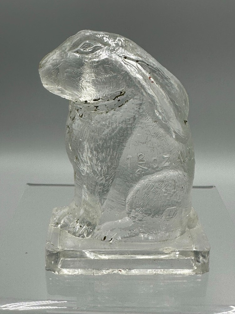 Antique EASTER BUNNY Rabbit with Laid Back Ears Glass CANDY CONTAINER A&E 616