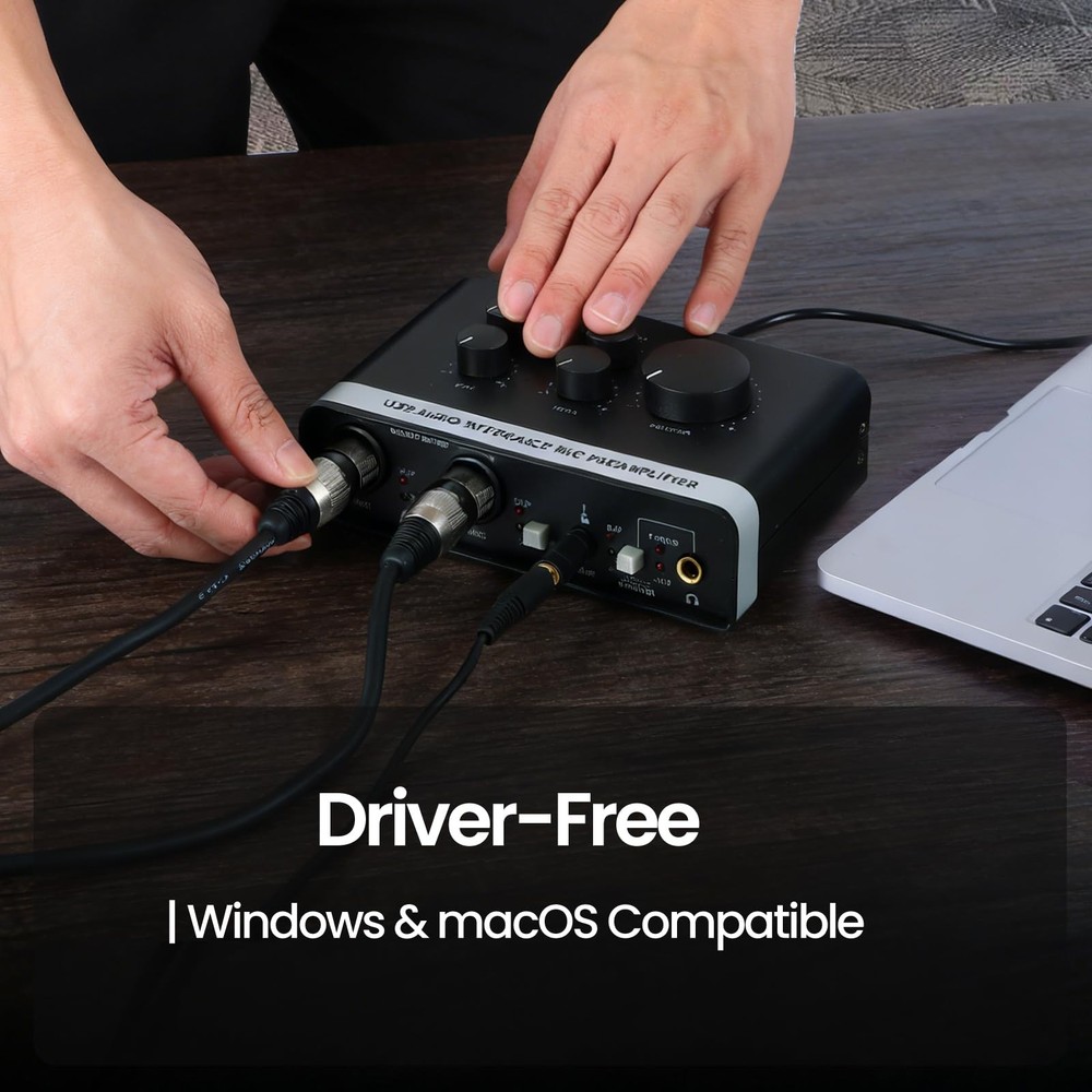 USB Audio Interface 2 XLR/TRS Inputs, Phantom Power, USBA/C for Recording