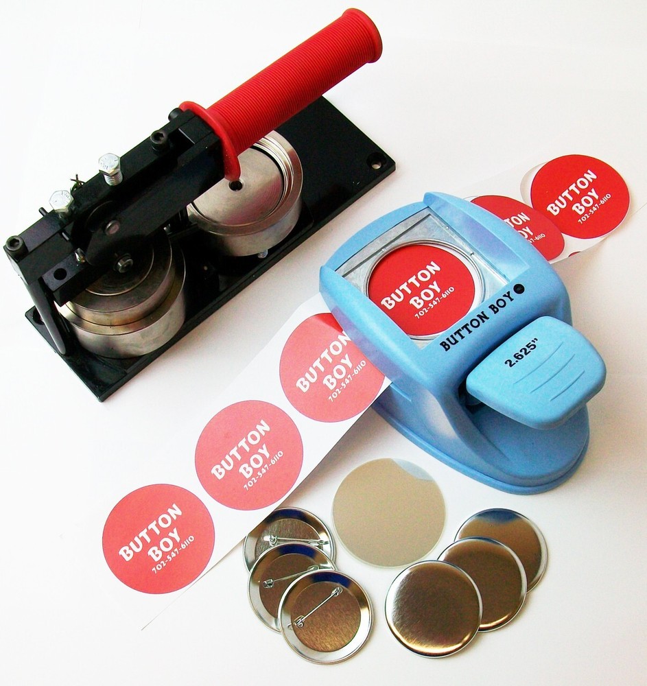 2.25" Button Making Kit - Button Machine, Button Boy Punch + 100 pinback parts