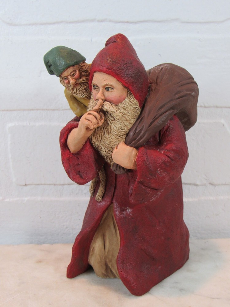 Santa w/ Elf Gnome SIGNED C. PARRISH 1990 FIGURINE