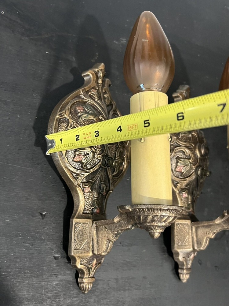 Great Pair Antique Polychrome Wall Sconces 66E