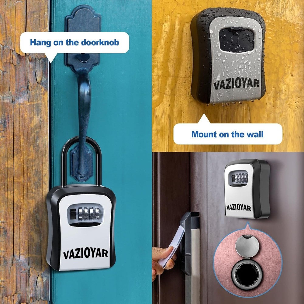 Waterproof Wall-Mounted Key Lock Box with 4-Digit Combo and Retractable Tether