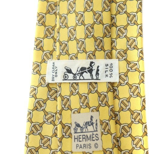 HERMES Tie Silk Allover Pattern Regular Tie Logo Yellow