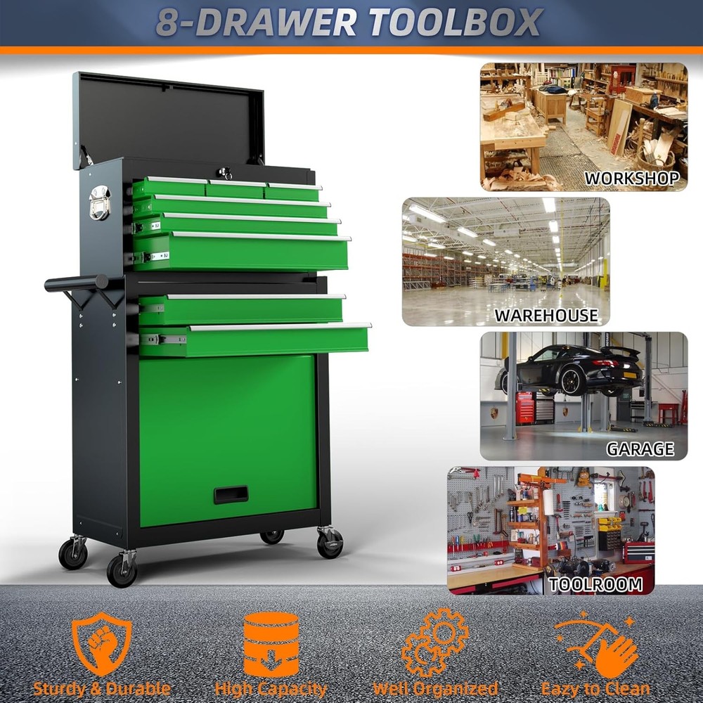 8-Drawer High Capacity Rolling Tool Chest with Wheels, Big Tool Storage Removabl