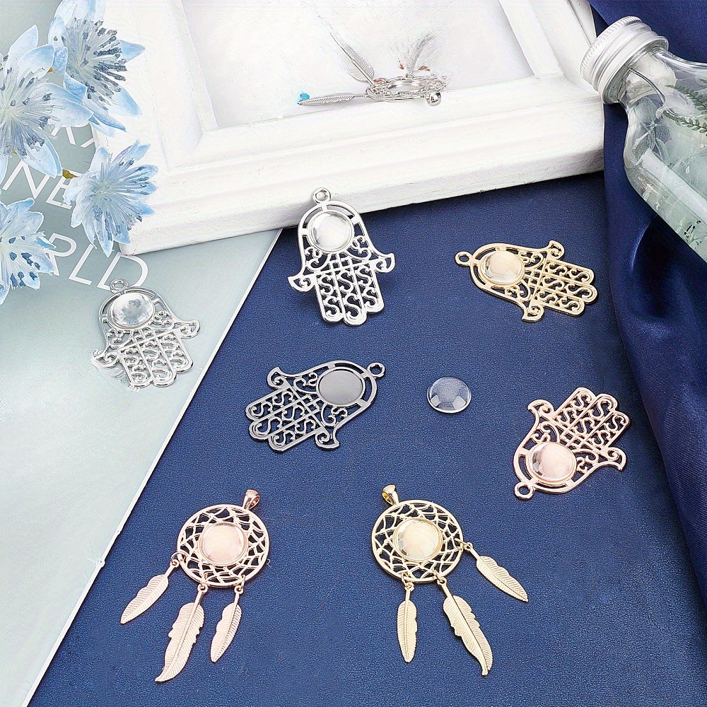 1box 4 colors Hamsa Hand & Net/Web Alloy Cabochons Settings with 16pcs