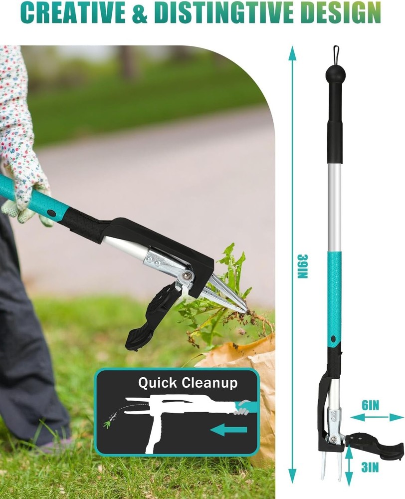 39" Weed Pulling Tool 4-Claw Detachable Weed Puller Tool W/ Long Handle