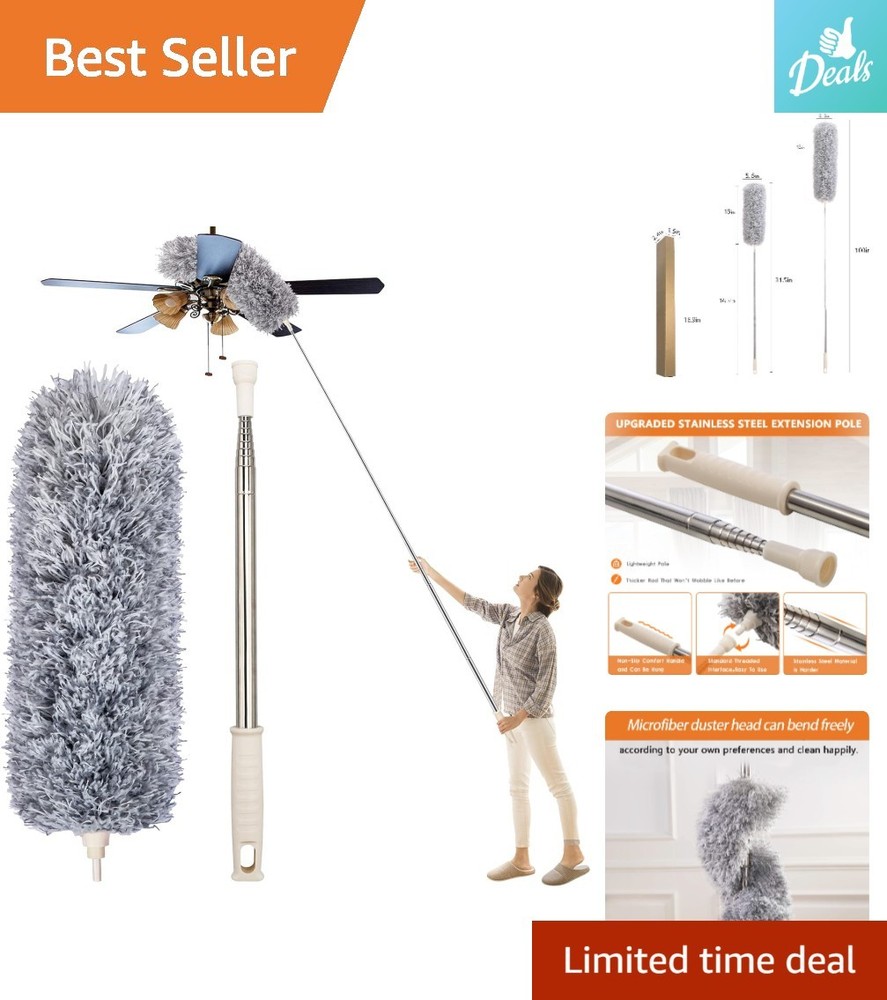 Extendable Microfiber Duster for High Ceilings - 30'' to 100'' Adjustable
