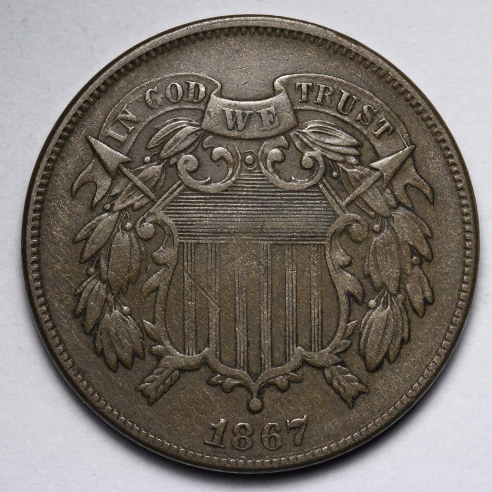 1867 Two Cent Piece AU REV DIE CRACKS E204 JHL