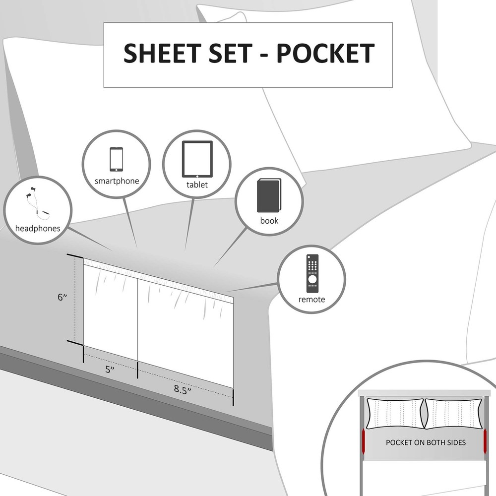 Intelligent Design Side Storage Pockets Ultra Soft Wrinkle Free Microfiber Bed S