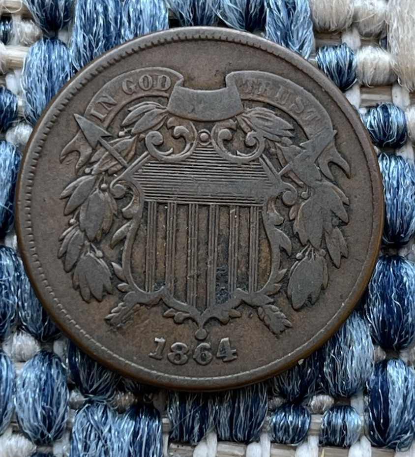 1864 2C Two Cent Piece Large Motto VF