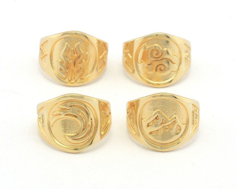 Four Elements Symbol Embossment Ring Adjustable Shiny Gold Brass (6-10US) 4671