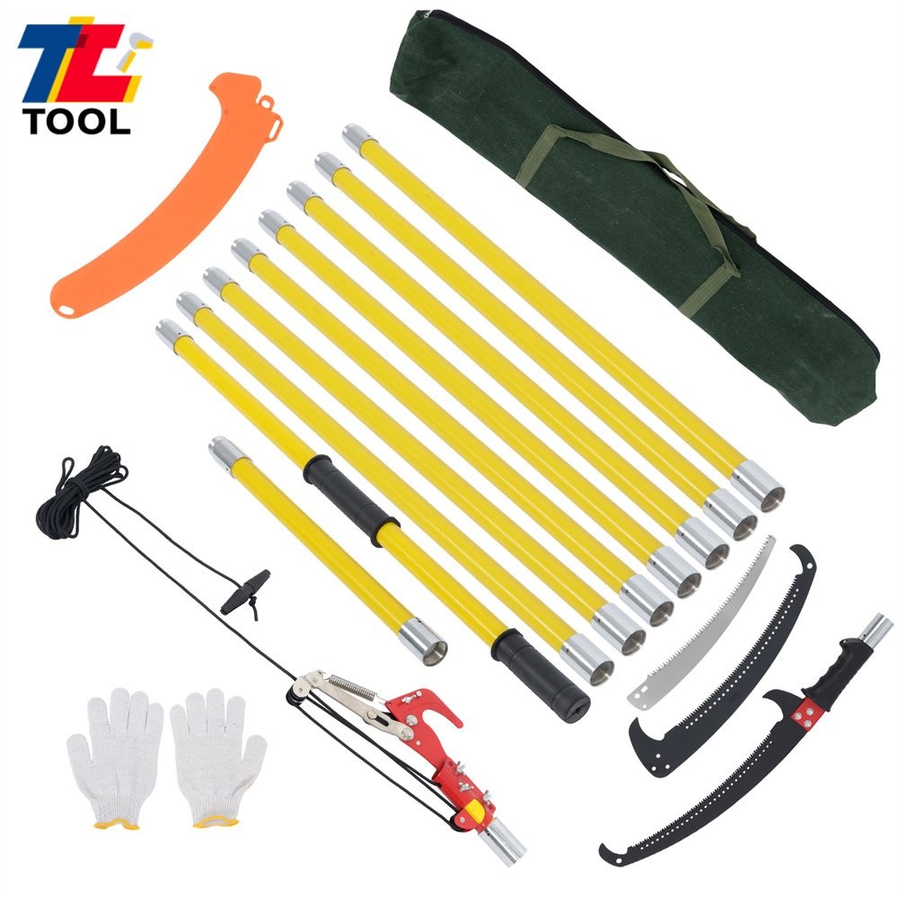 Tree Pole Pruner Durable Tree Trimmers Handle Manual Branches Yellow 30 Feet