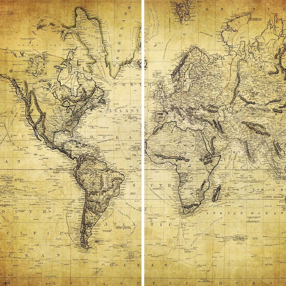6 ft. Tall Double Sided Vintage World Map Canvas Room Divider