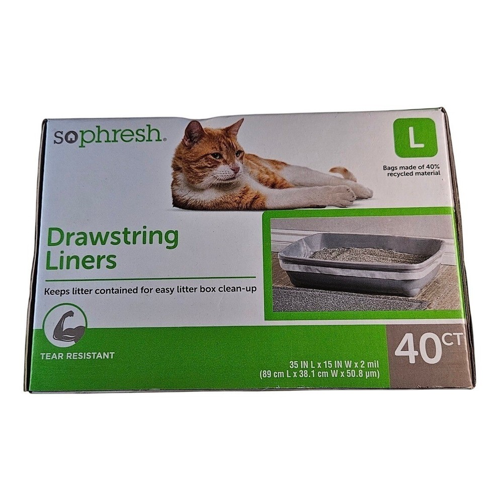 So Phresh Drawstring Litter Box Liners Large 40 Count Tear Resistant