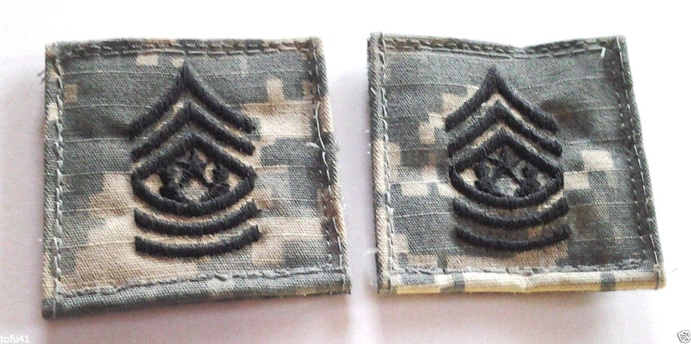 1 PAIR U.S ARMY COMMAND SERGEANT MAJOR RANK TABS ACU WITH HOOK BACK  100604 HO