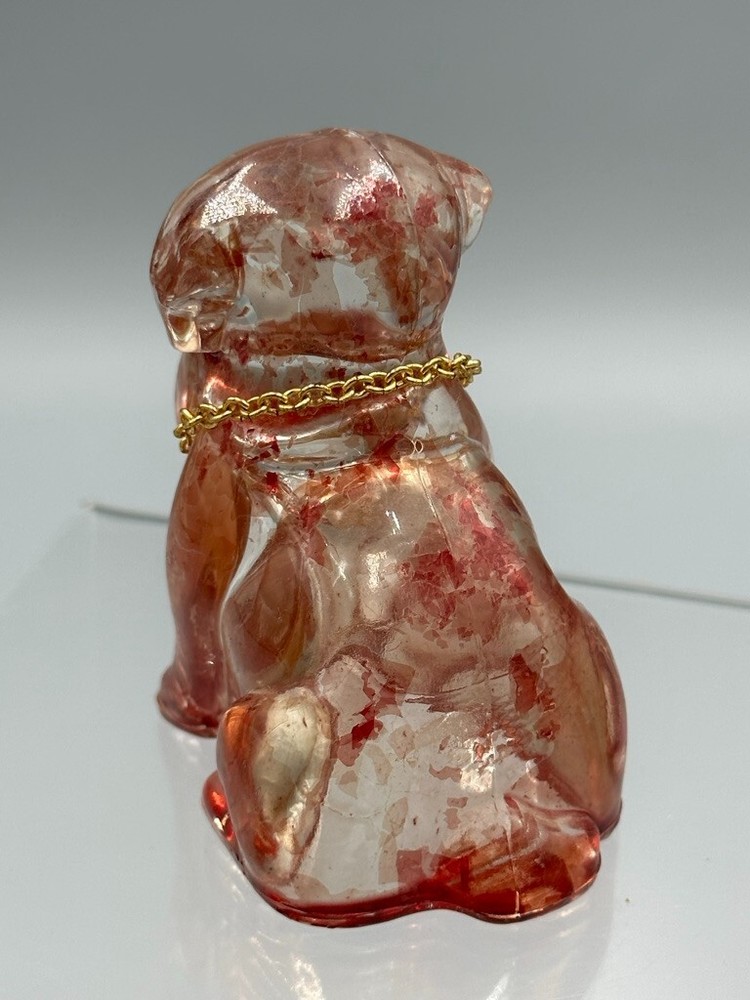 Vintage Figural DOG & Collar Glass CANDY CONTAINER Flashed Pink A&E 183