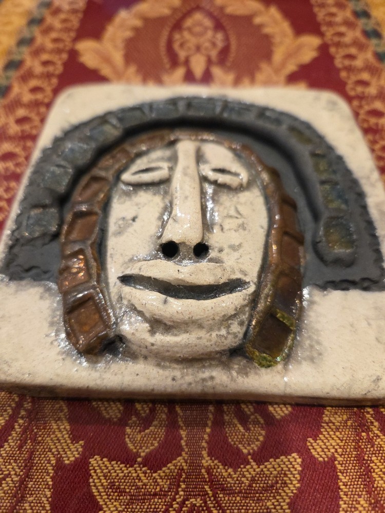 HANDMADE ART POTTERY TILE SIGNED 5" X 4.5"