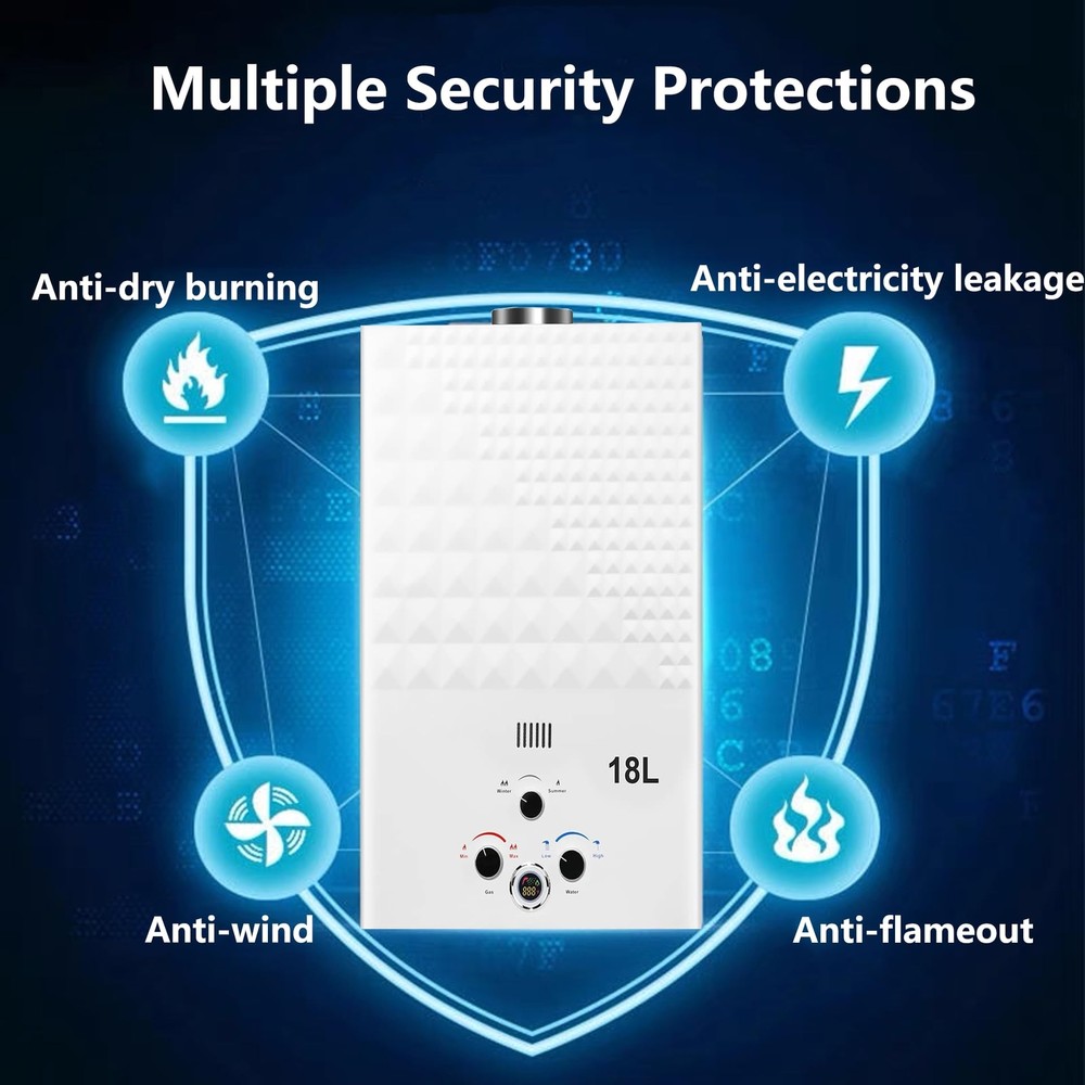 Calentador de Agua Gas Propano 18L Portátil 4,74 GPM Instantáneo Casa Camping
