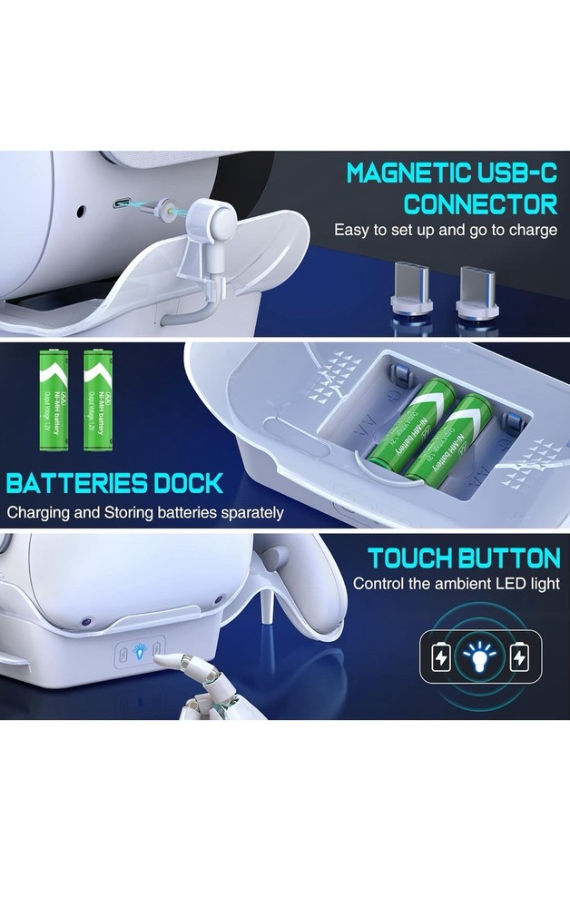 Enhanced Fast Charging Dock with LED Light Touch Switch for Oculus Quest 2