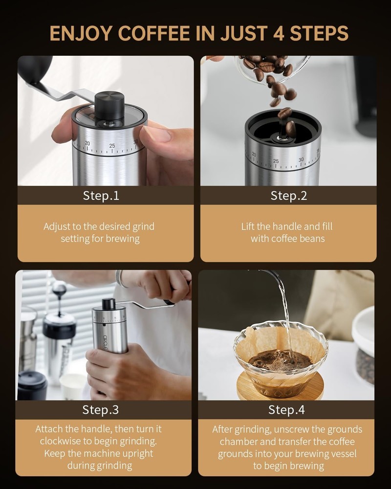 CIRCLE JOY Manual Coffee Grinder with 40 External Adjustable Silver, Silver