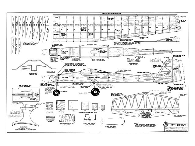 Evolution 74" Wingspan Model Airplane SHORT KIT Laser Cut Ribs & Formers + Plans