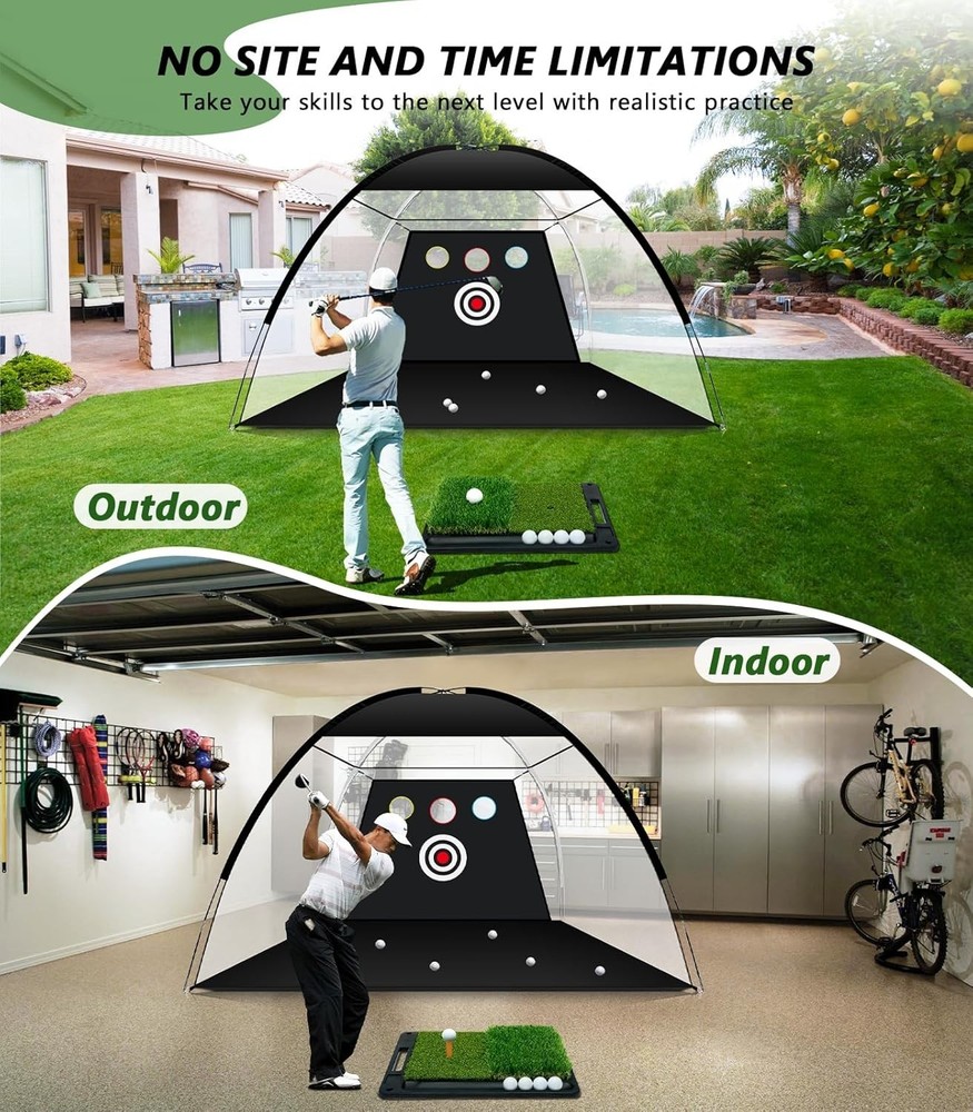 Golf Net for Hitting Practice, 10 x 7FT Golf Training Net with Mat and Target...