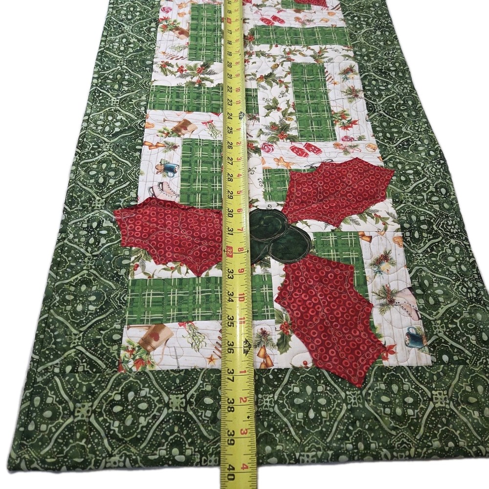 Handmade Quilted Christmas Table Topper Set w/ Runner Holly Patchwork Holiday