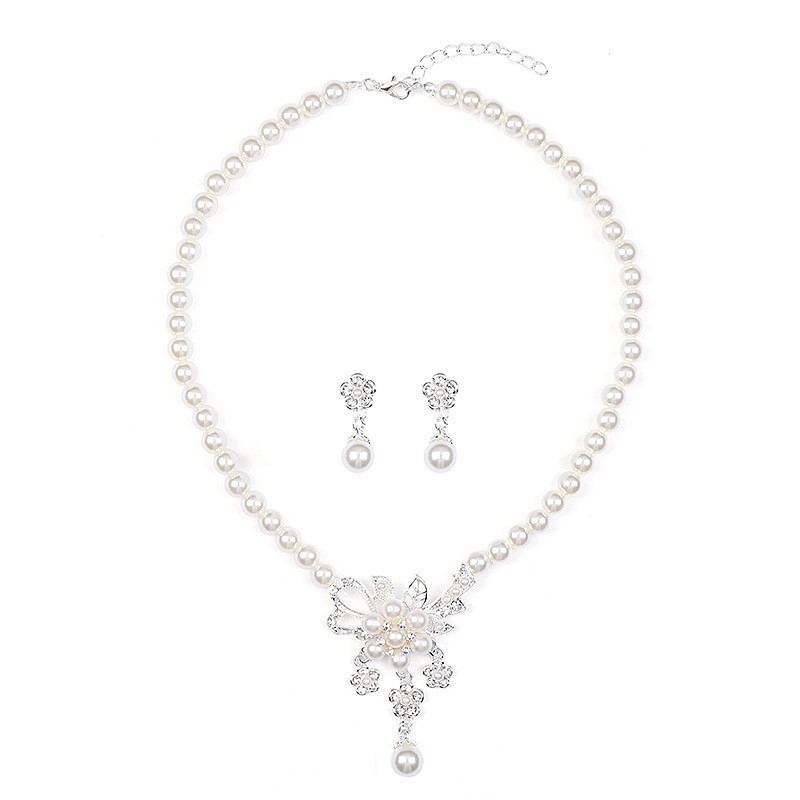 Pearl Flower Necklace Earring Set