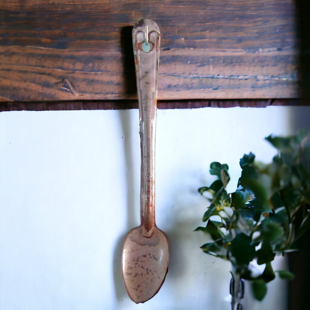 Vintage Enamel Ware Serving Spoon Chipped Rustic Decor