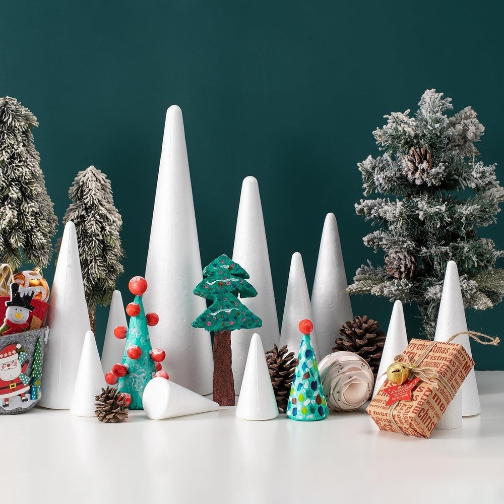 20Pack Craft Foam Cones, Foam Tree Cones, Assorted Sizes White Polystyrene Cone.