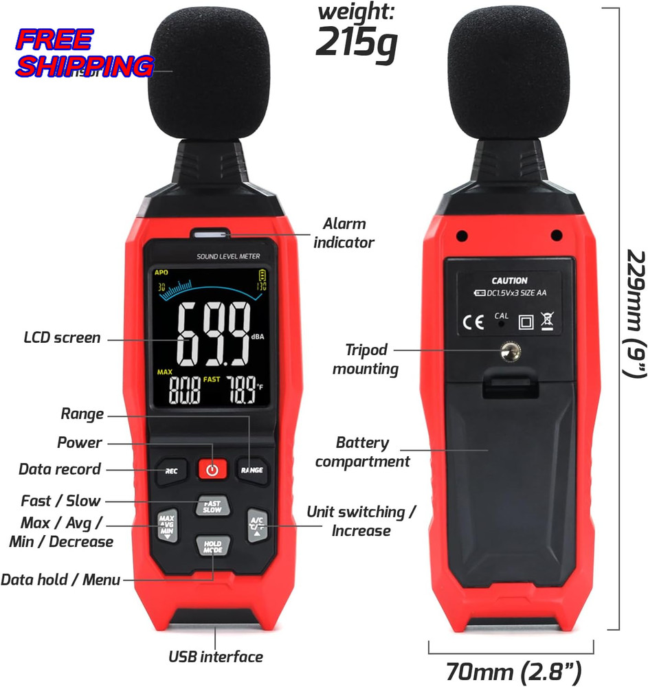 Sound Level Meter Data Logger Decibel Meter with Record Function Portable Noise