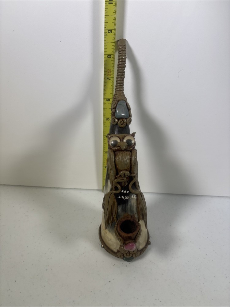 Carved Horn Pipe with Owl