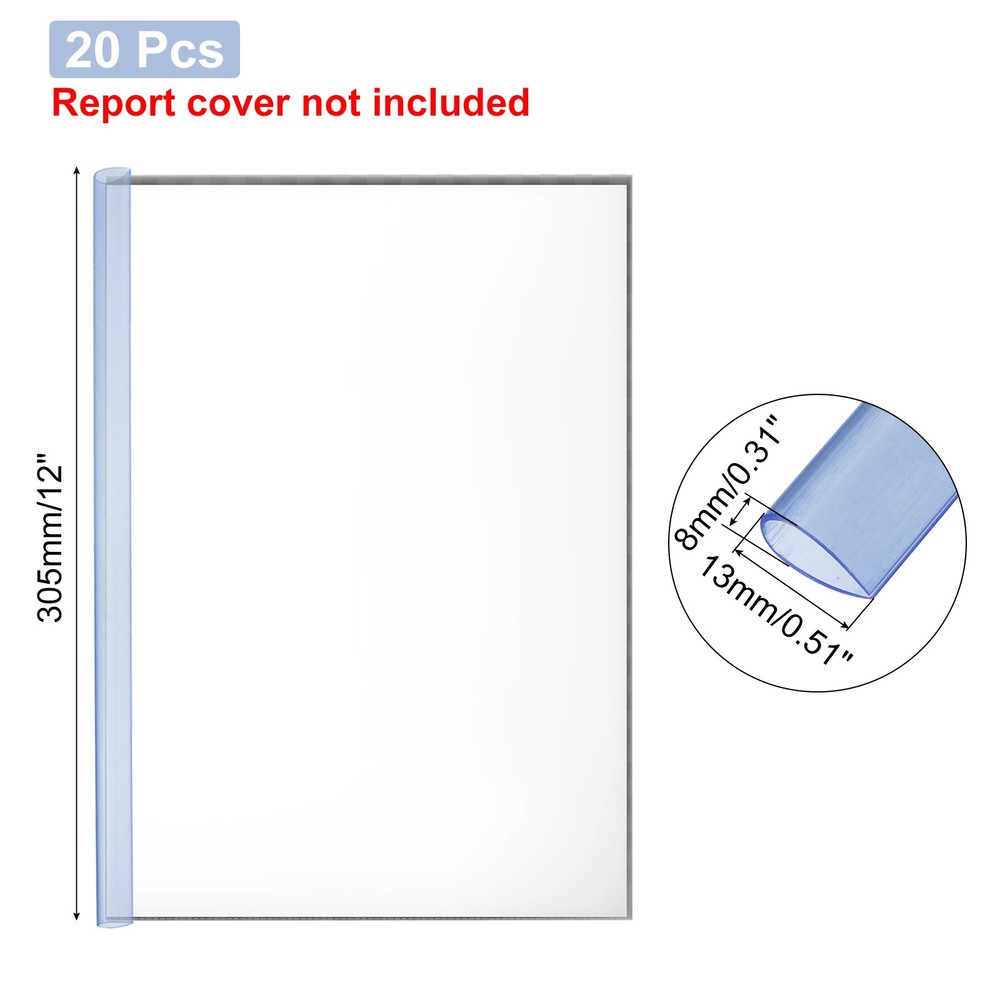 20Pcs 13x8mm Binding Bars, 50 Sheets Capacity, Transparent Blue