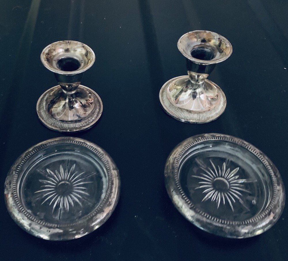 # 50 Silver candle holders & 2  Silver Coasters by Leonard
