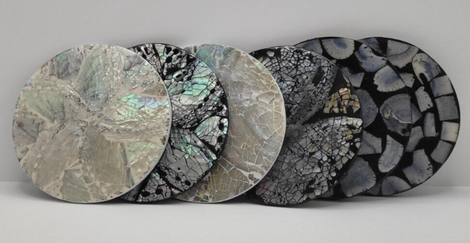 Set of 6 Coasters – Black and White with Shiny Patterns - Preowned