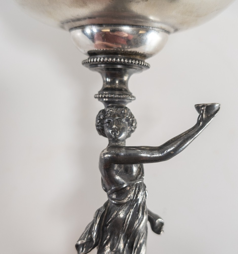 Antique Sterling and Silverplate Toasting Cup Compote With Figural Base