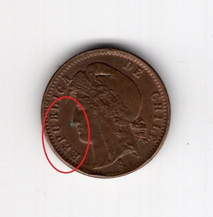 Chile 1896 1/2cent copper overstrike