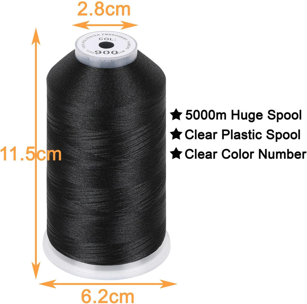 - 2 Huge Spools 5000M Each Polyester Embroidery Machine Thread 40WT for Commerci