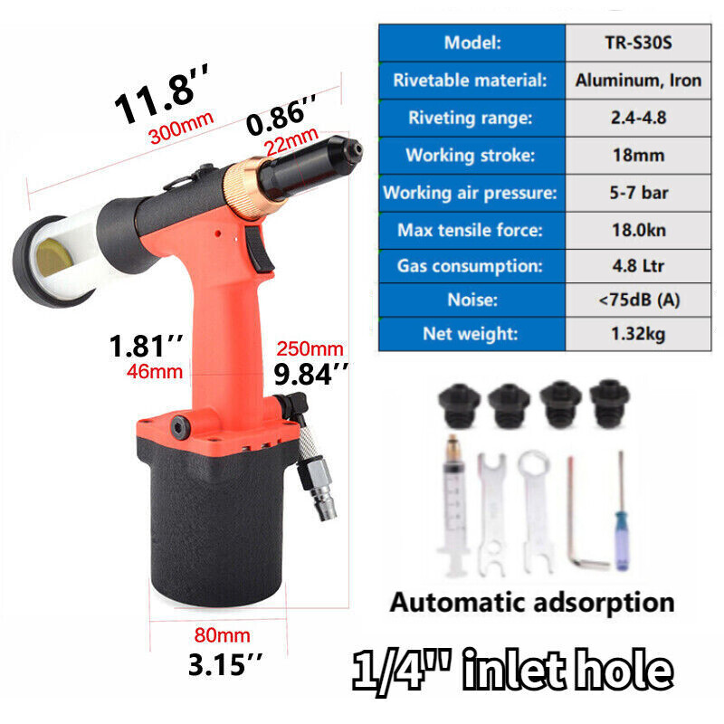 2.4-4.8mm Automatic Pneumatic Air Pull Nail Riveter Rivet Nut Gun Riveting Tool