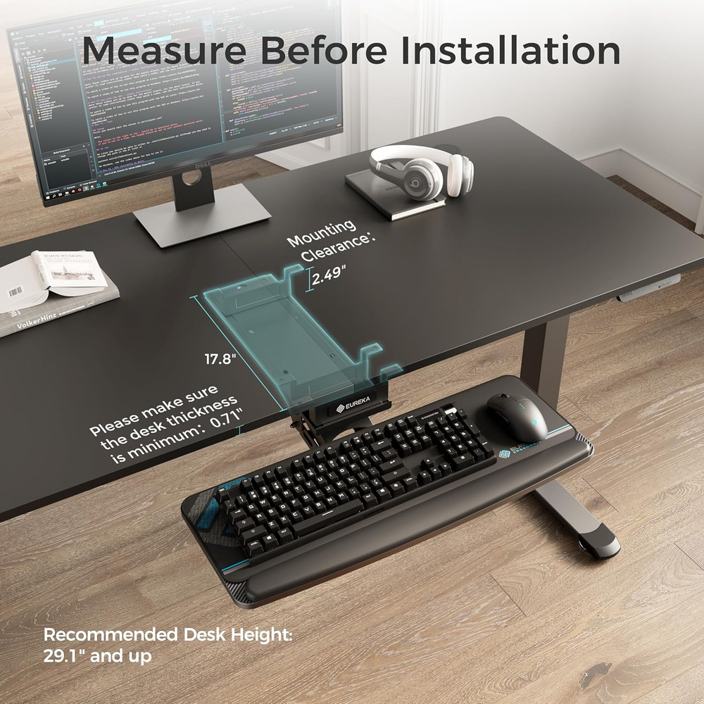 Keyboard Tray Height Adjustable, Swivel Tilt Computer Keyboard Drawer under Desk