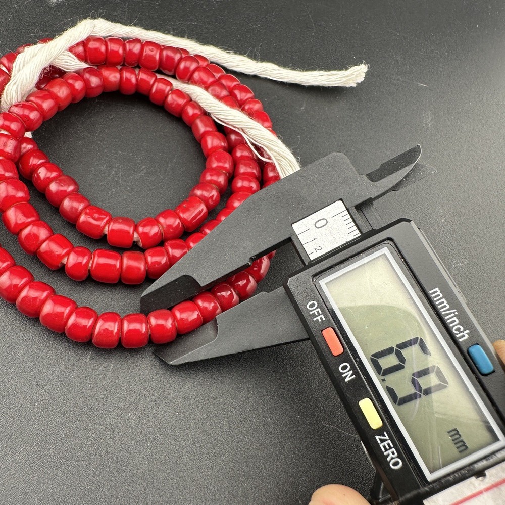 Antique Venetian Red WhiteHeart Beads Long String Rare