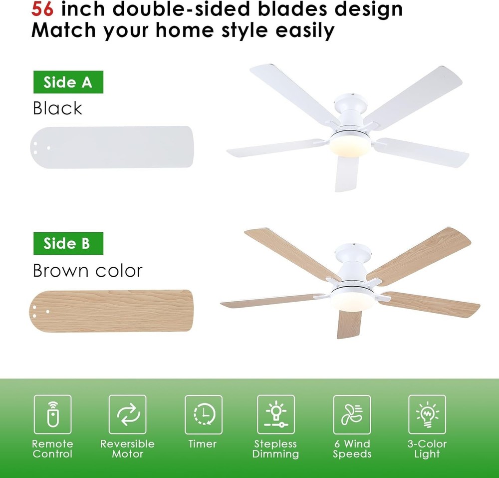 Sophisticated 56" Ceiling Fan with Dimmable LED Light and Stylish Remote Control