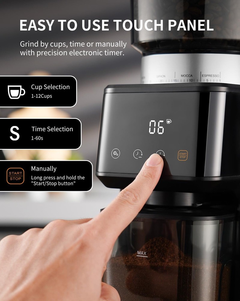 Conical Burr Espresso Coffee Grinder Electric with Precision Timer 2.0