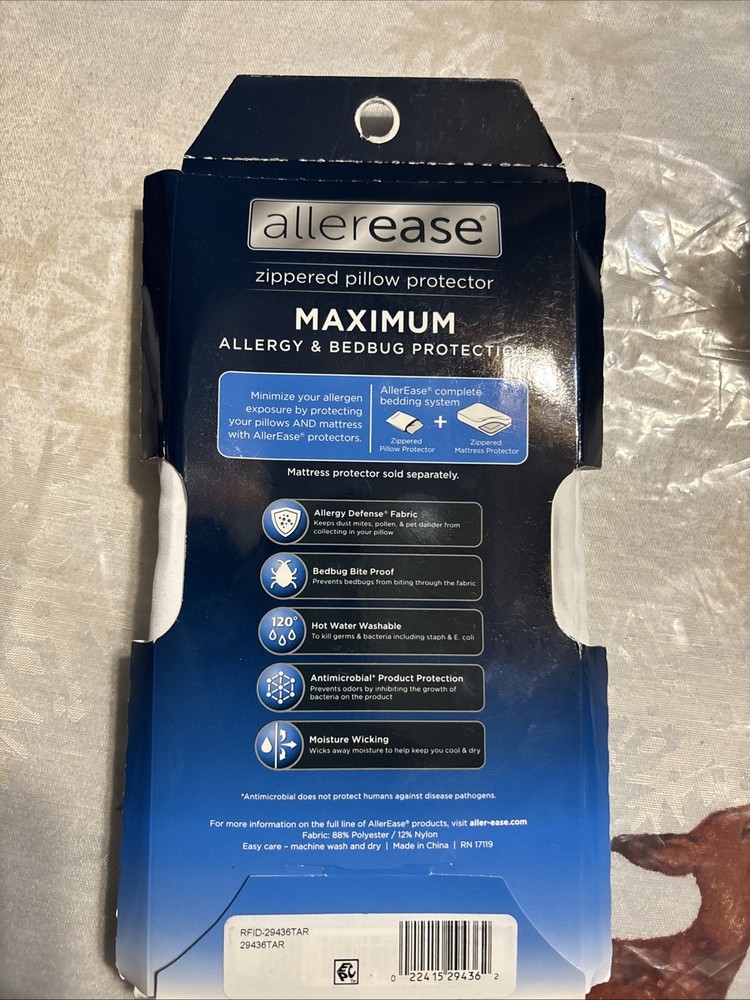 AllerEase King Size Maximum Allergy Bedbug Protection Zippered Pillow Protector