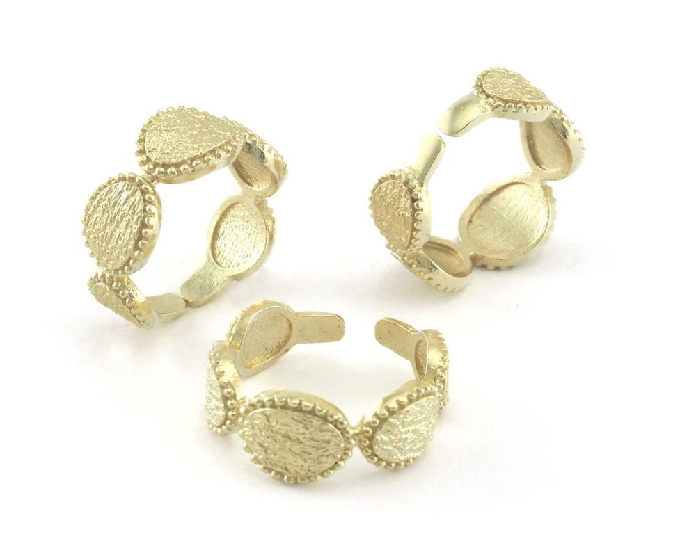 Oval Textured Ring Adjustable Raw Brass (16.5mm 6US-8US inner size) 4232