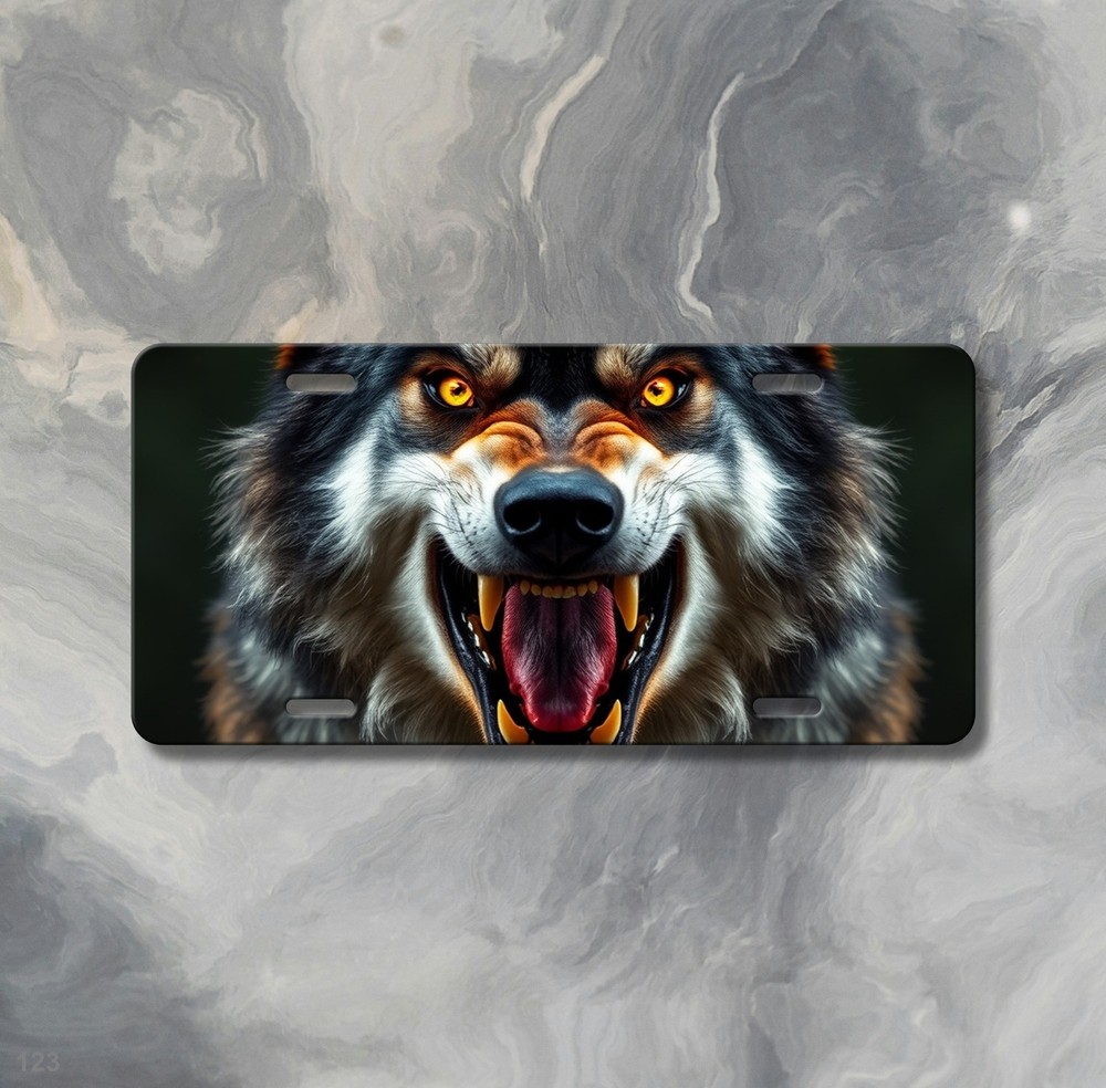 Bold Wolf License Plate Fierce Expression Customizable Front Plate Unique Gift