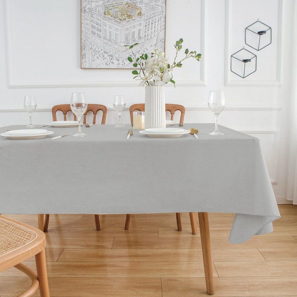 Vinyl Tablecloth with Flannel Backing for 84" x 60" (Rectangular) Light Grey