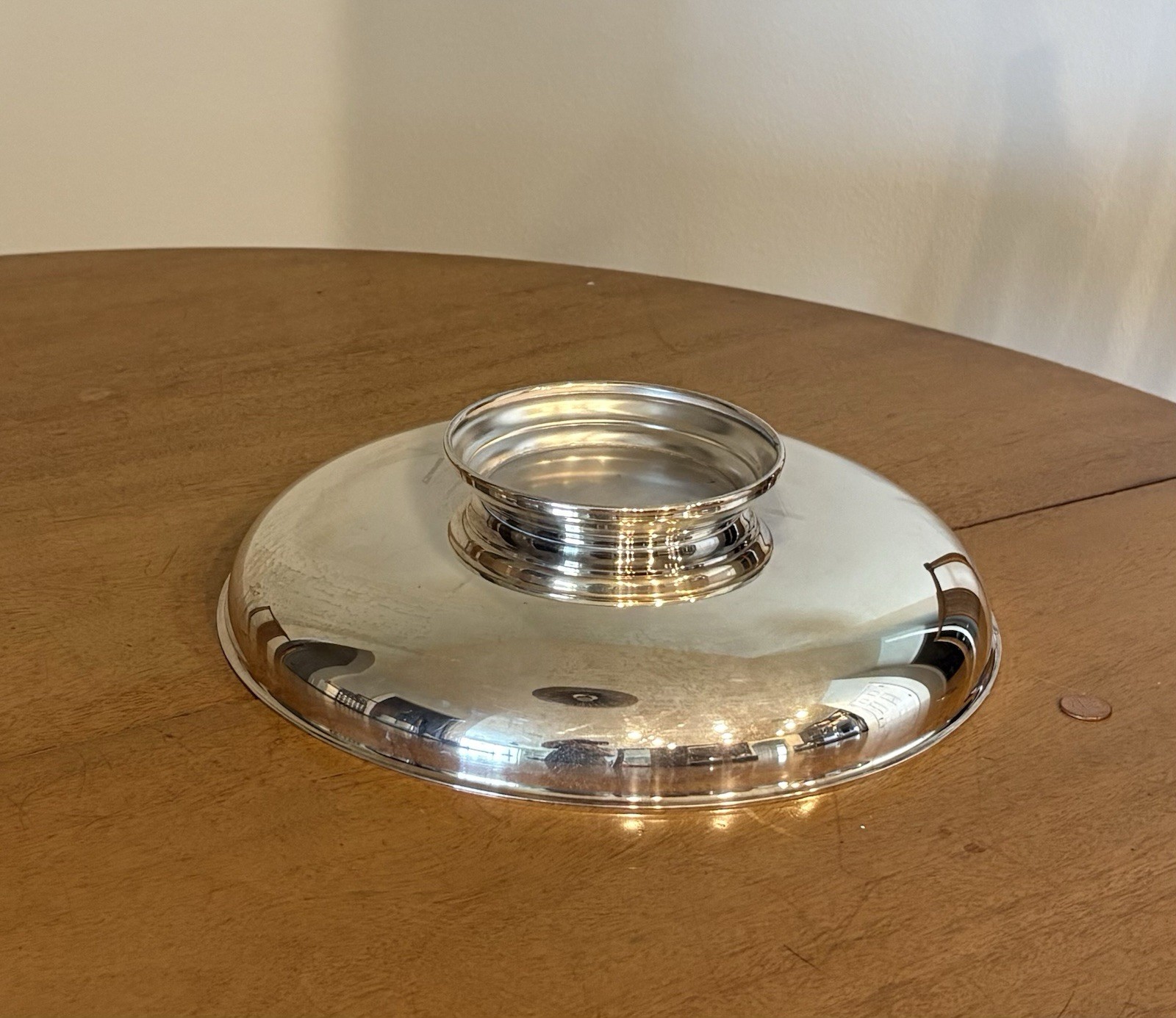 MCM Modernist Silver-plated Shallow Footed Serving Bowl Dish Large 12.5" Oneida