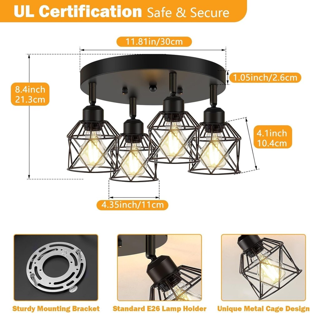4-Light Kitchen Light Fixtures Ceiling Mount, Adjustable Multi-Directional...